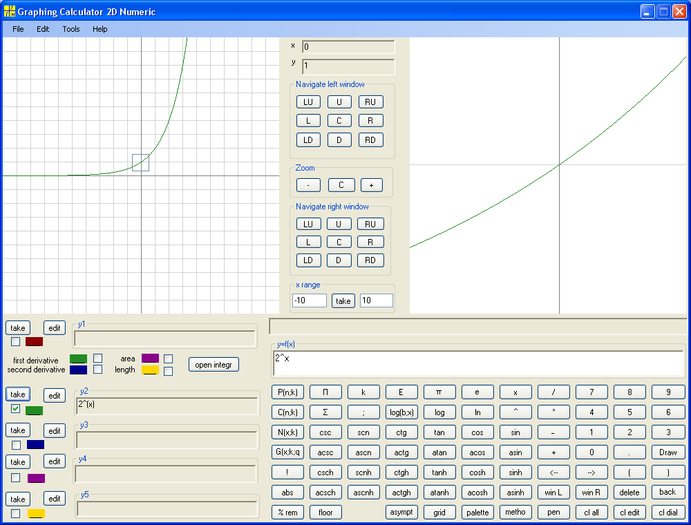y = 2^x
